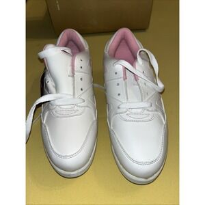 Nancy Lopez Womens Signature Golf Shoes White Pink Leather Spikes 6.5 NWB